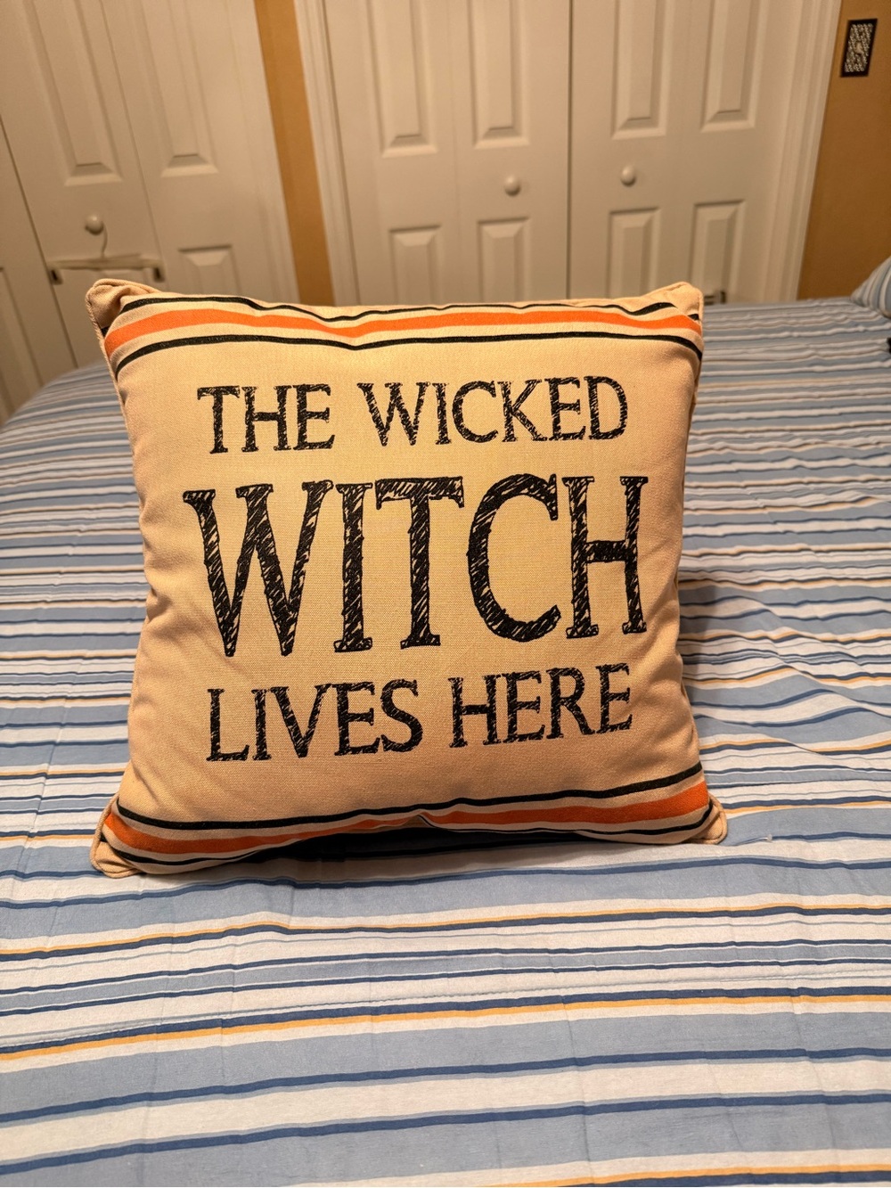 Beige "The Wicked Witch Lives Here" Decorative Throw Pillow - Home Accents
